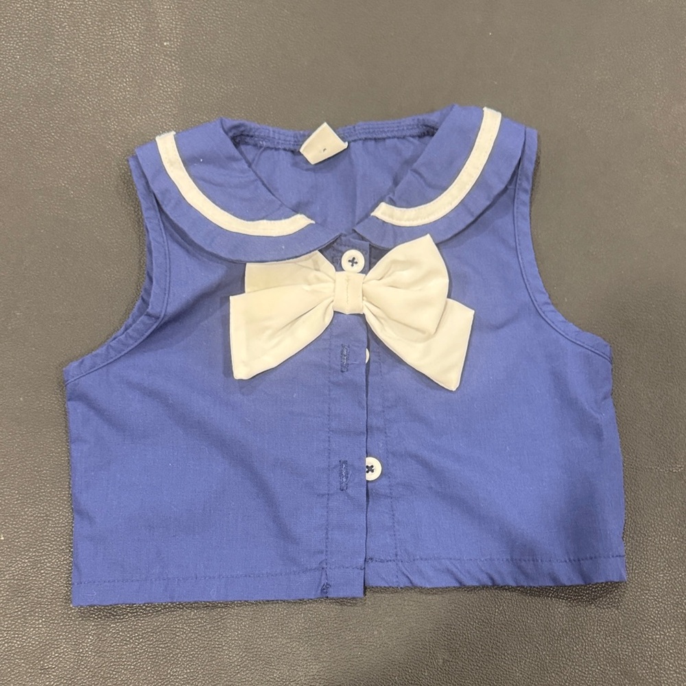 SHEIN Blue and Cream Kids Tank Top with Bow
